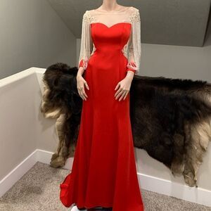 Stunning Crystal Beads & Sequins, Illusion Long Sleeves, Mermaid Gown